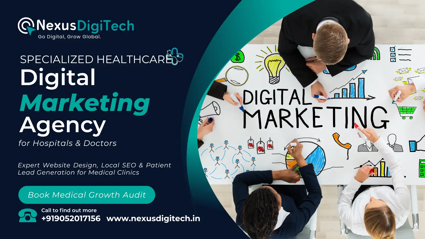Best digital marketing agency in Varanasi for hospitals and doctors - Nexus DigiTech offering healthcare SEO, medical website design, and patient lead generation.